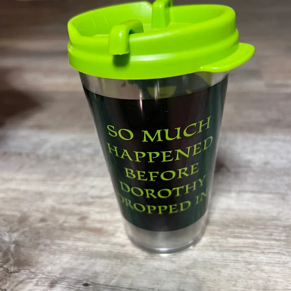 Wicked The Musical Travel Tumbler Lika Cup Company Green Black Dorothy Quote 6in